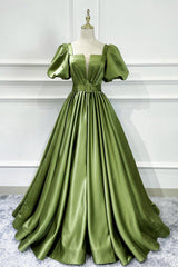Green Prom Dress Satin Long Evening Dress