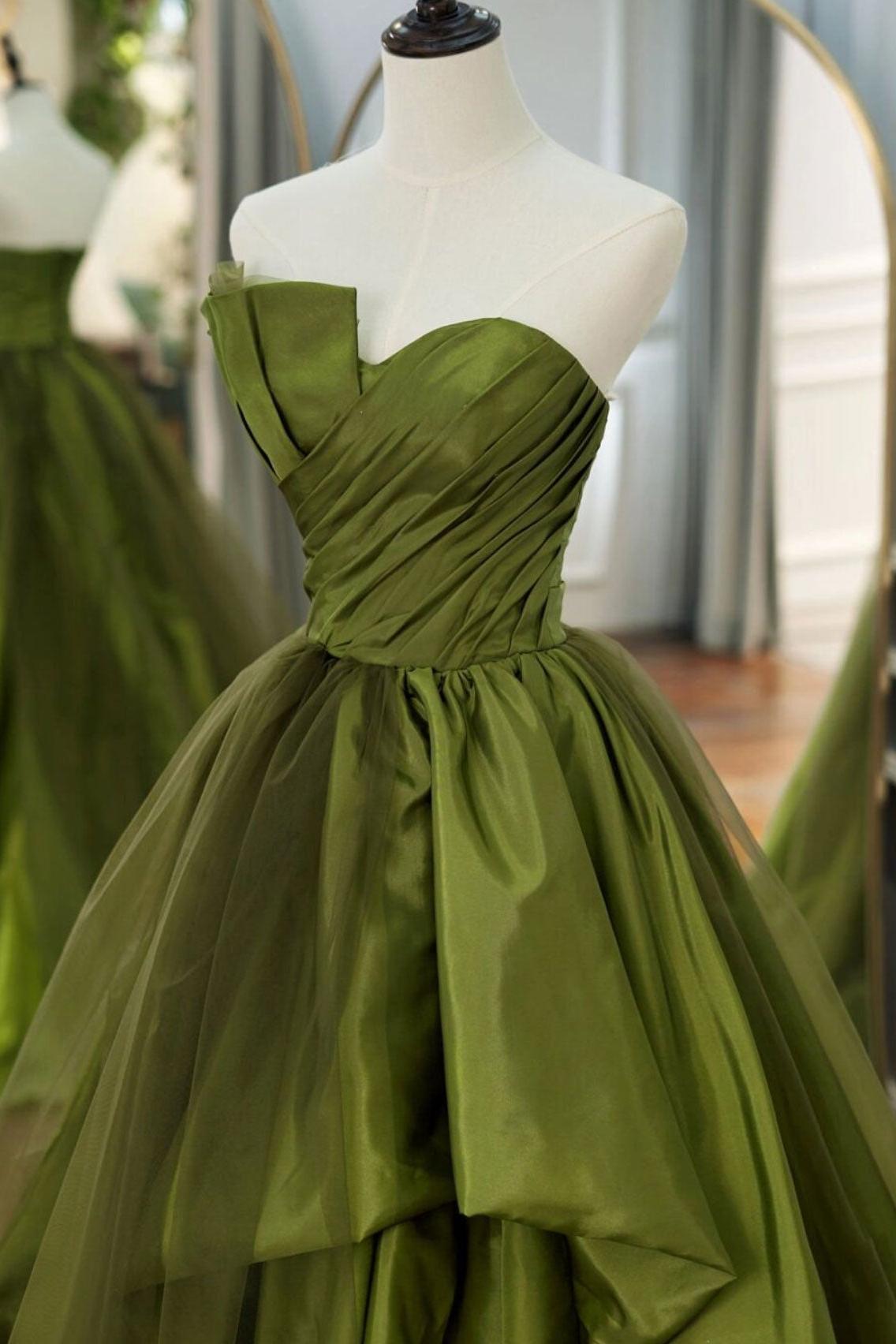 Green Prom Dress Satin Long Tulle Formal Evening Dress