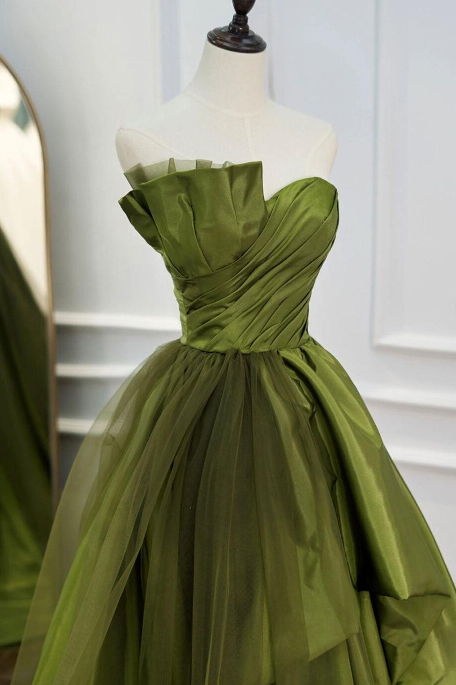 Green Prom Dress Satin Long Tulle Formal Evening Dress