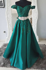 Green Prom Dress Sweetheart Neck Satin Lace Long Formal Gown Evening Dress