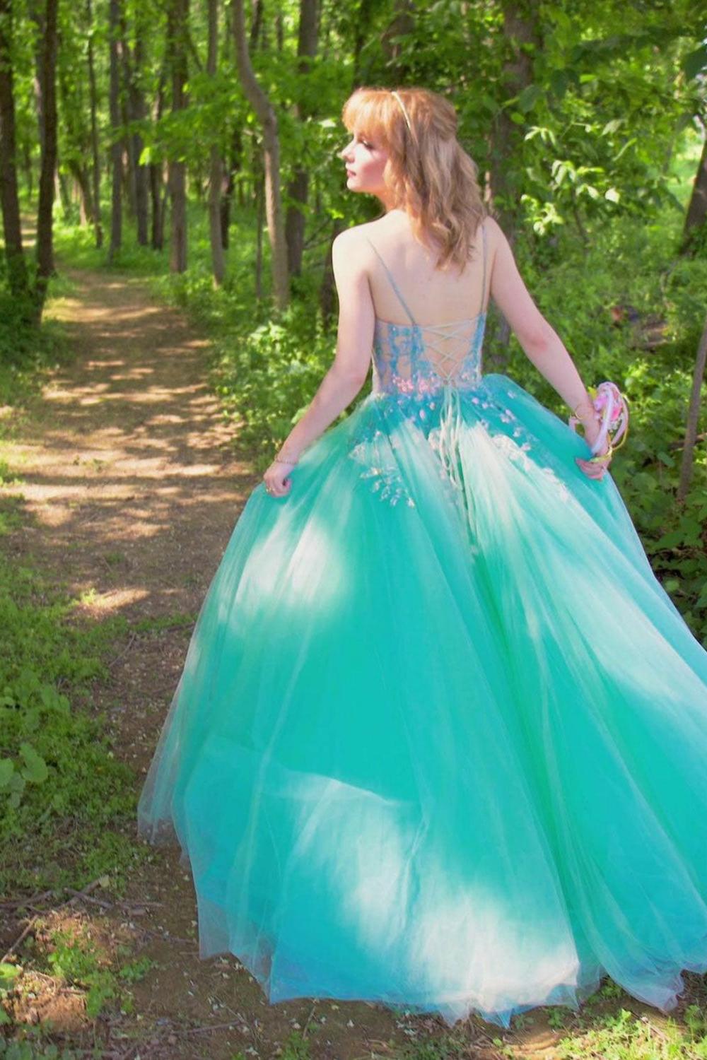 Green Prom Dress Sweetheart Neck Tulle Lace Long Formal Dress Evening Dress
