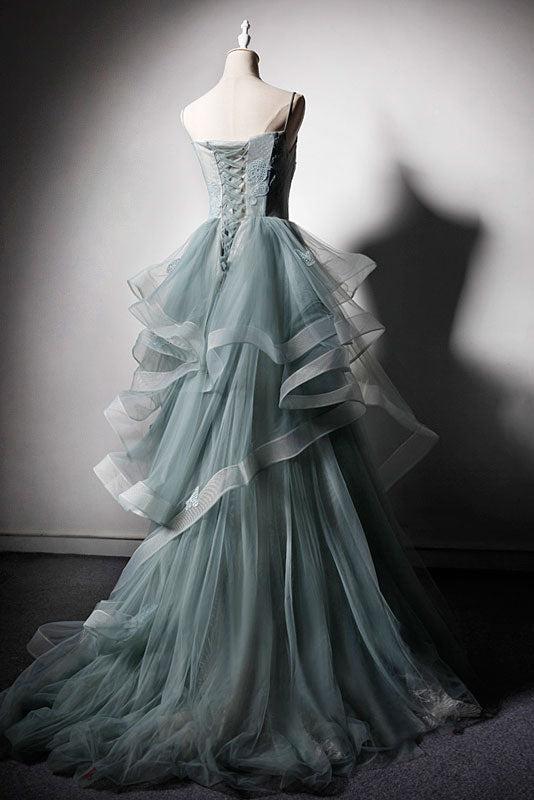 Green Prom Dress Tulle Lace Long Evening Dress
