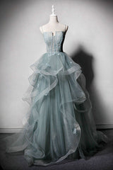 Green Prom Dress Tulle Lace Long Evening Dress