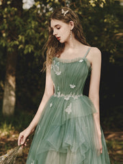 Green Prom Dress Tulle Lace Long Formal Gown Evening Dress