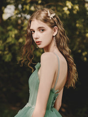 Green Prom Dress Tulle Lace Long Formal Gown Evening Dress
