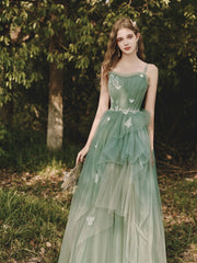 Green Prom Dress Tulle Lace Long Formal Gown Evening Dress