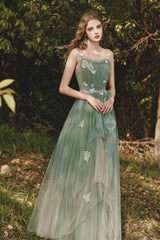 Green Prom Dress Tulle Lace Long Formal Gown Evening Dress