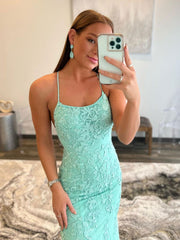 Green Prom Dress Tulle Lace Mermaid Long Formal Gown Evening Dress
