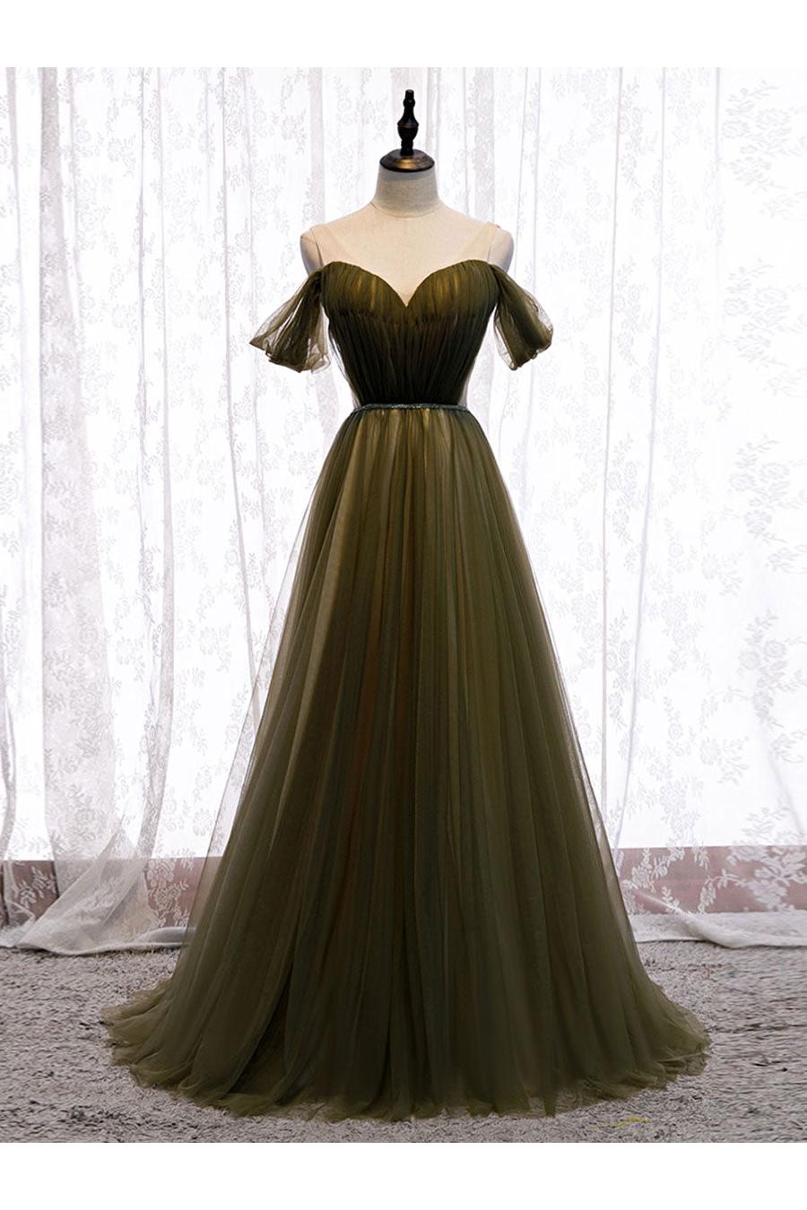 Green Prom Dress Tulle Long Evening Dress