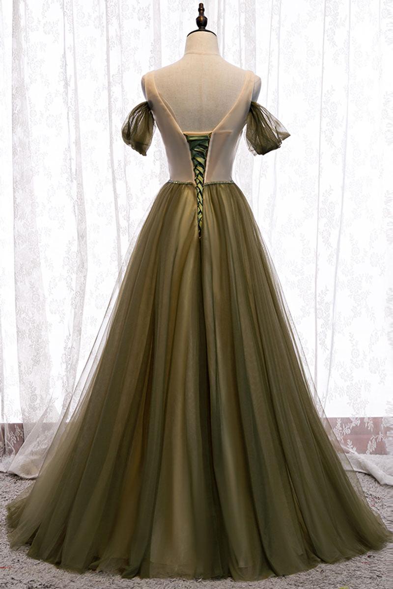 Green Prom Dress Tulle Long Evening Dress