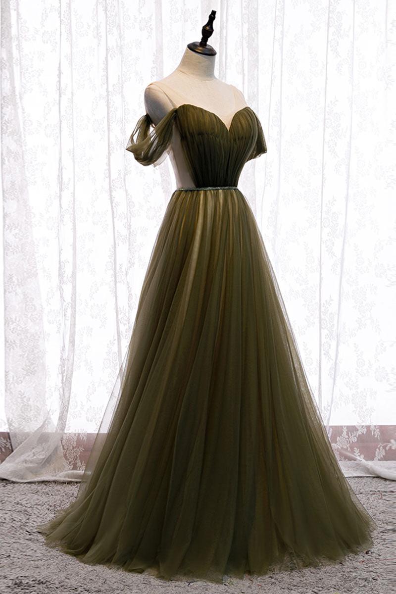 Green Prom Dress Tulle Long Evening Dress