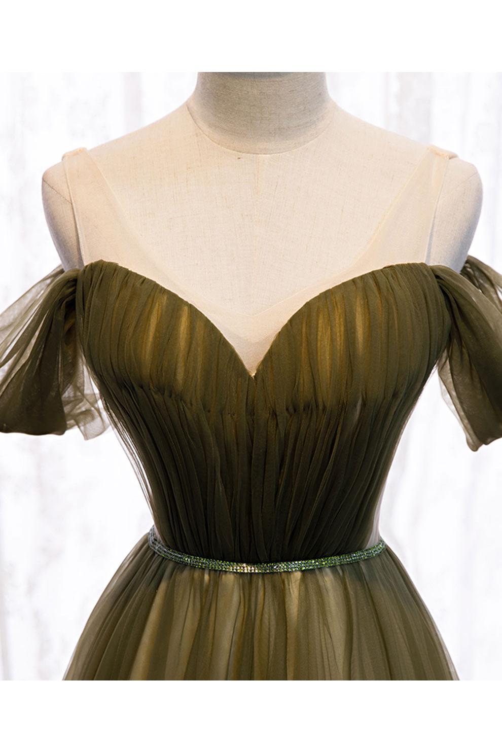 Green Prom Dress Tulle Long Evening Dress