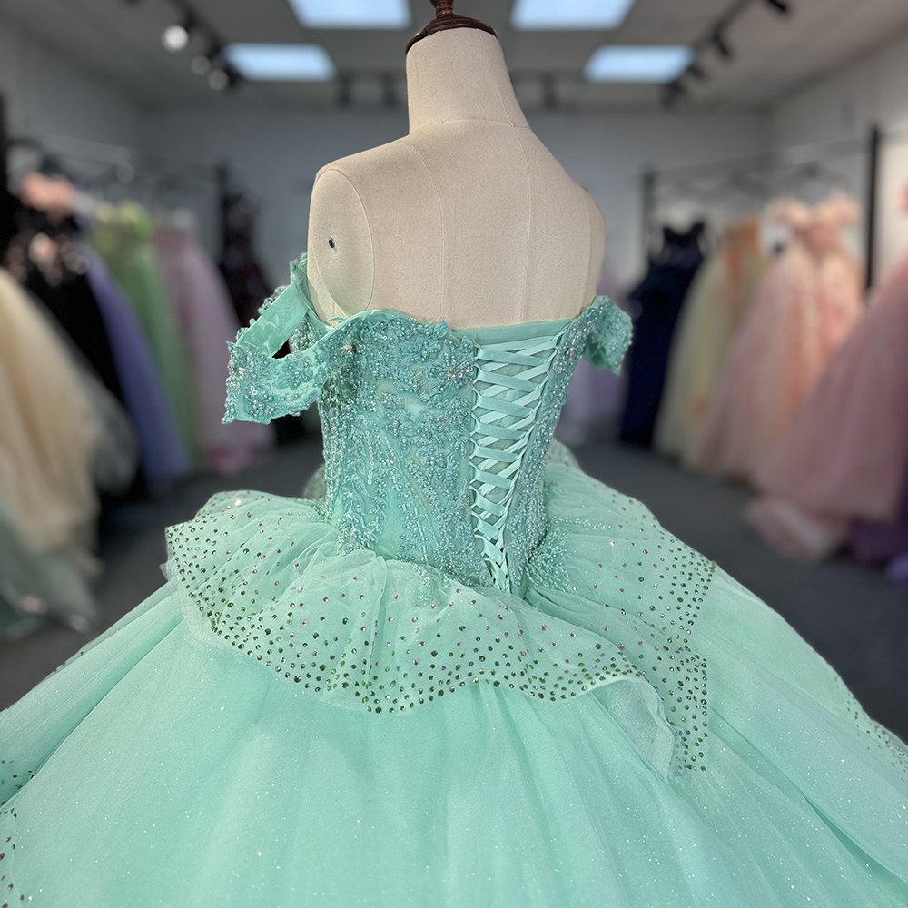 Green Quinceanera Dress Sweet 15 Evening Dress Crystal Beading Ball Gown Dress