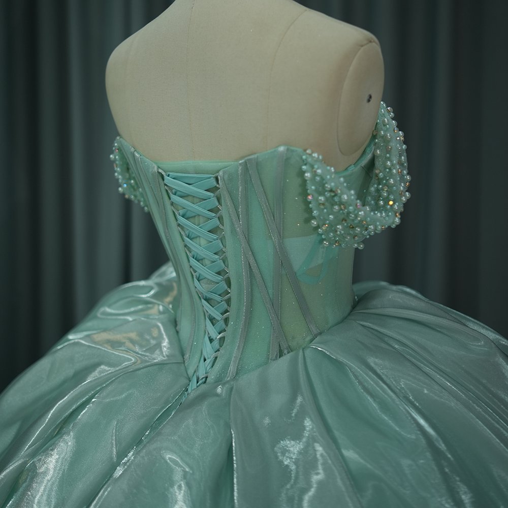 Green Quinceanera Dress Sweet 15 Evening Dress Crystal Sleeveless Ball Gown