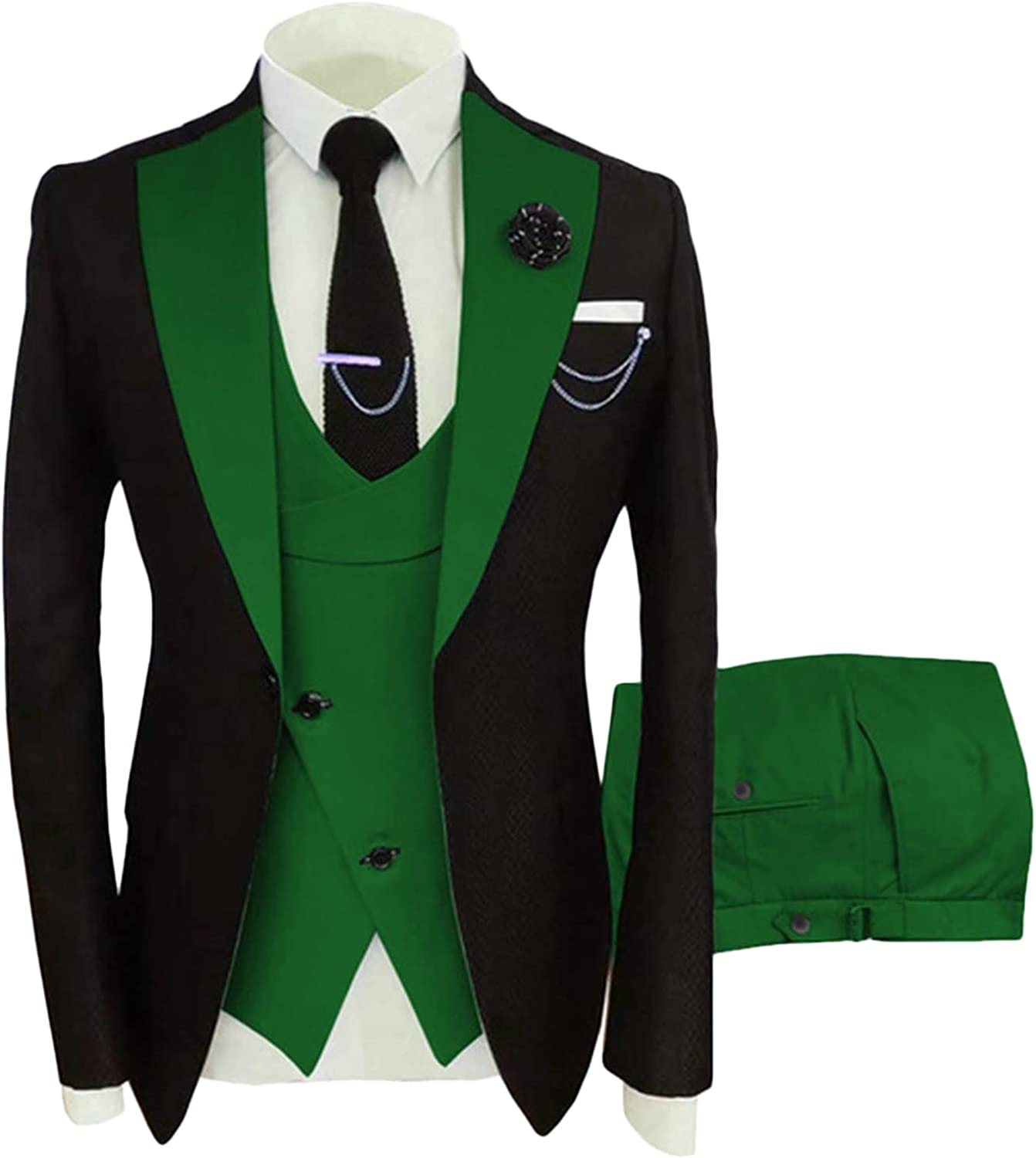 Green Three Piece Shawl Lapel Prom Suit