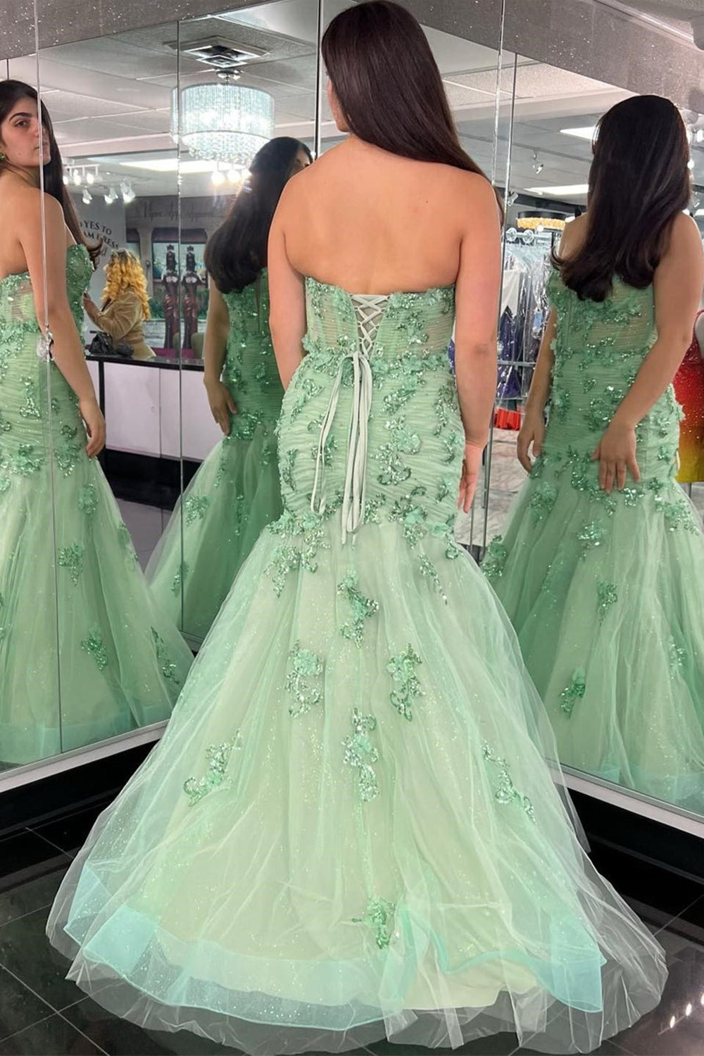 Green Trumpet Sweetheart Long Prom Dress with Appliques