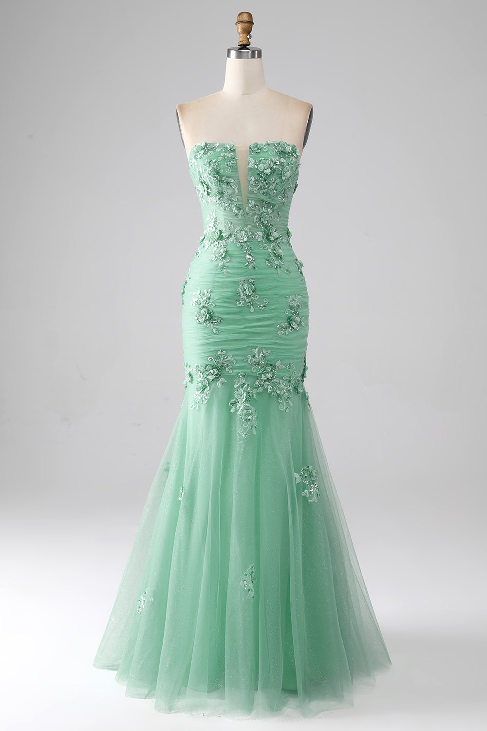Green Trumpet Sweetheart Long Prom Dress with Appliques