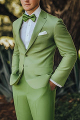 Green Two-Button Single-Breasted Formal Suit Set For Men Standard Fit