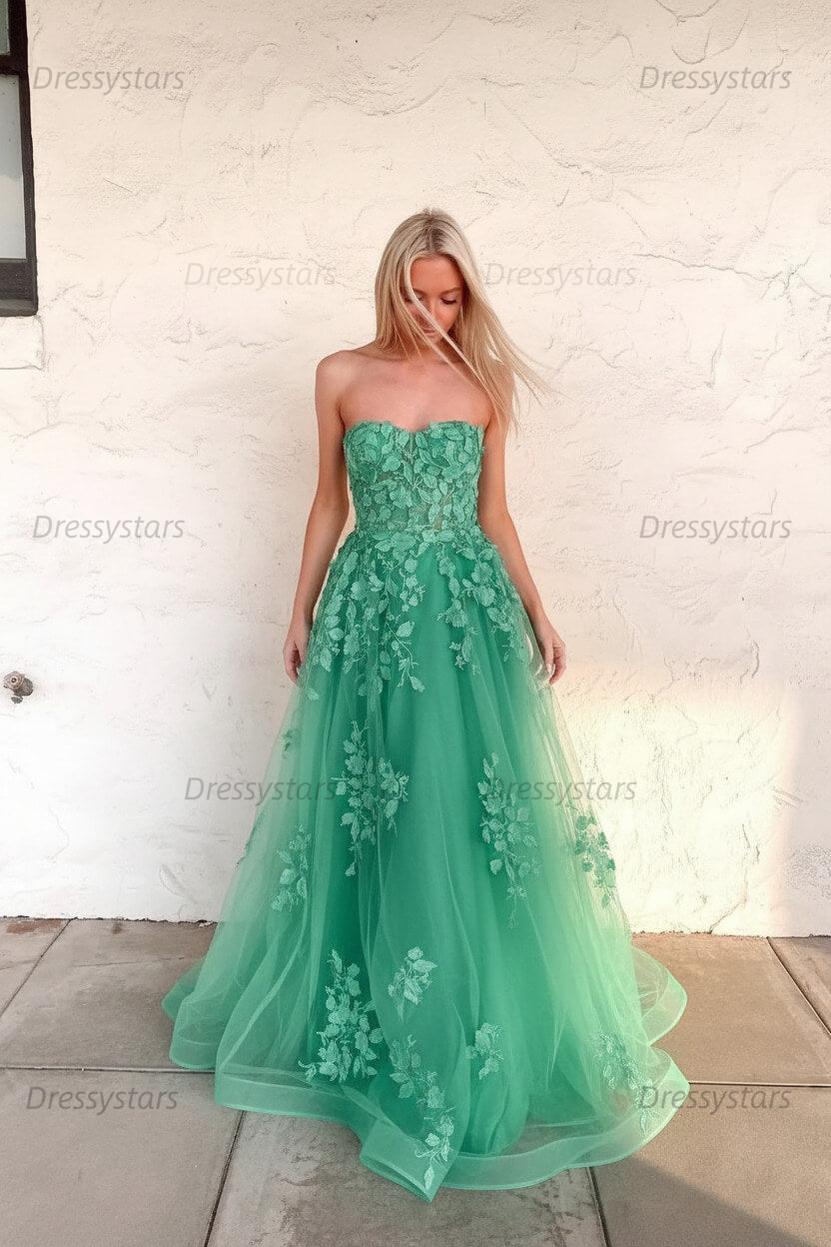Orange Prom Dress Sweetheart Long Evening Dress with Appliques