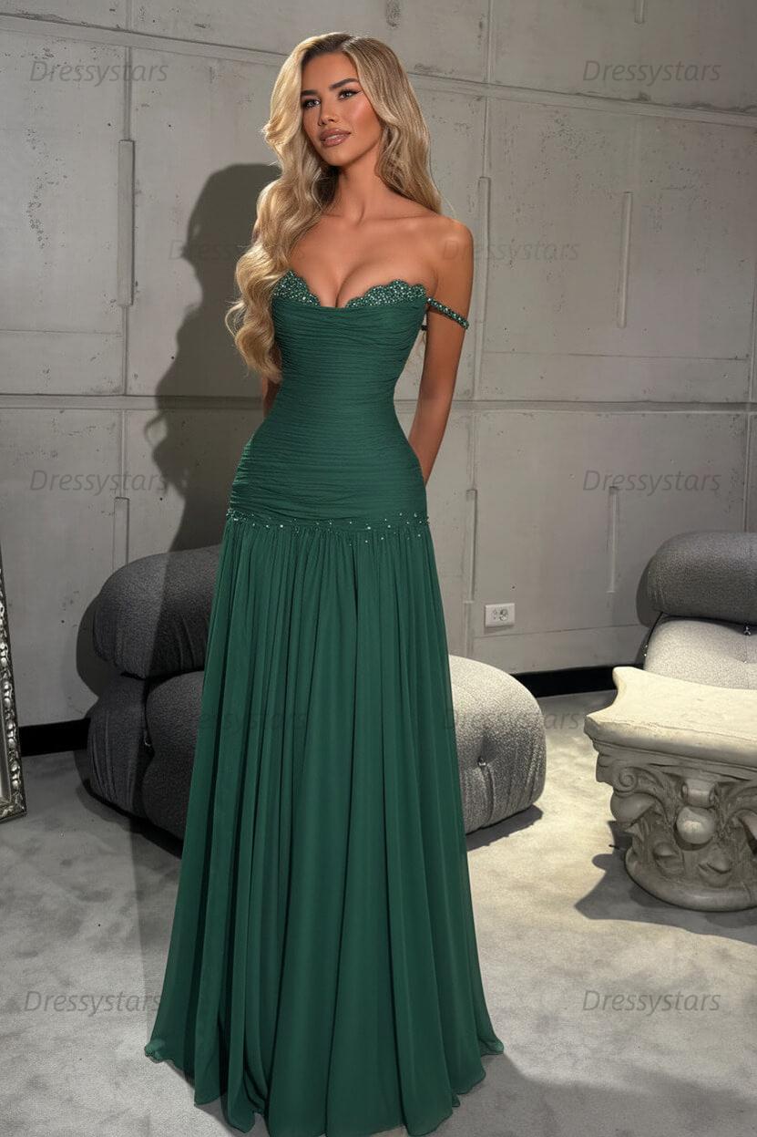Mint Green Off The Shoulder Prom Dress A Line Formal Evening Gown