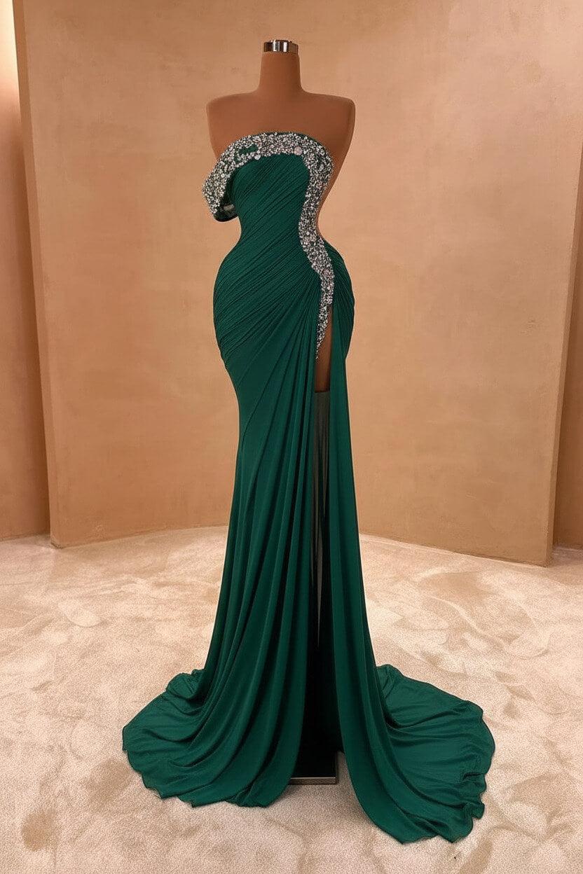 Blue Mermaid Prom Dress Cap Sleeve One Shoulder Formal Dress With Beadings and Rhinestones