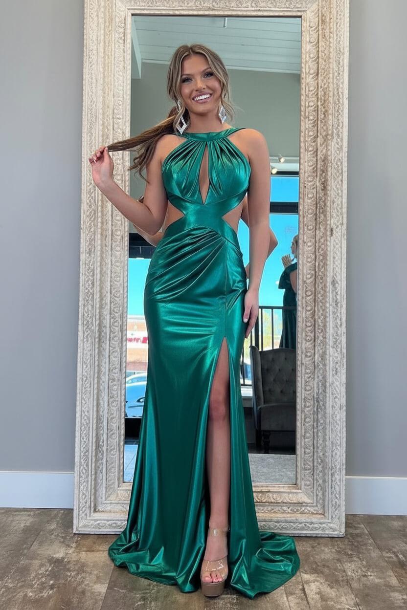 Fuchsia Metallic Mermaid Prom Dress With Slit And Open Back Formal Evening Gown