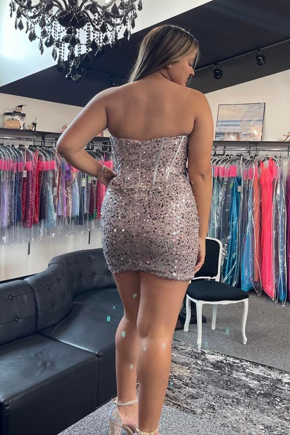 Grey Homecoming Dresses Pink Homecoming Dresses Sequin Corset Tight Short Cocktail Dresses
