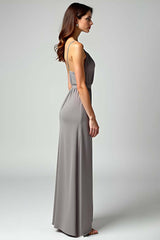 Grey Spaghetti Straps Sheath Long Formal Dress With Slit
