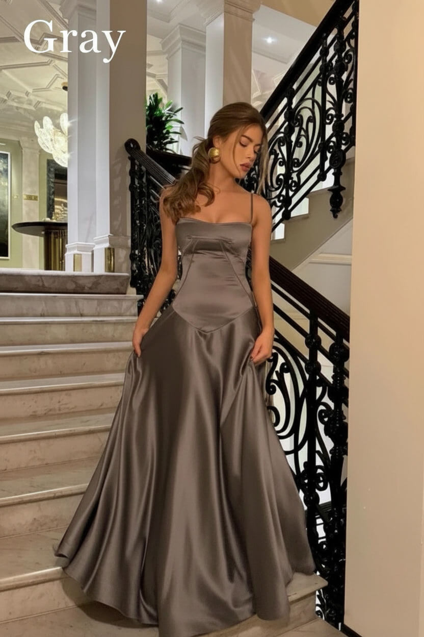 Dressystars Brown Luxe Silk-Look Long Evening Dress With Fitted Bodice Formal Evening Gown