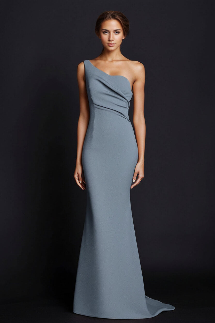 Dressystars One Shoulder Khaki Wedding Guest Dress Mermaid Long Formal Dress