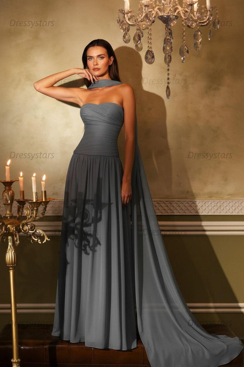 Orange A Line Prom Dress Sleeveless Strapless Formal Dress