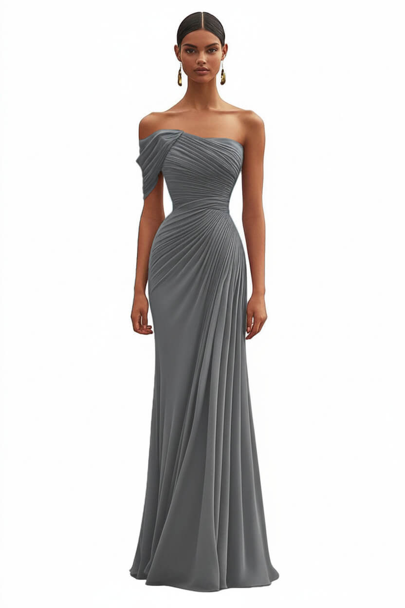 Dressystars One Shoulder Ruched Mermaid Dark Green Wedding Guest Dress Long Formal Dress
