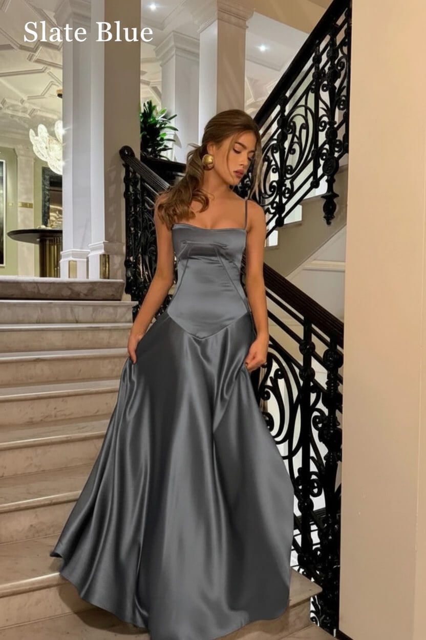 Dressystars Brown Luxe Silk-Look Long Evening Dress With Fitted Bodice Formal Evening Gown