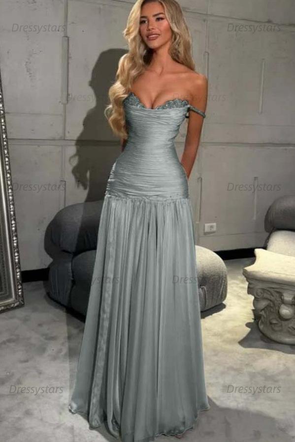 Mint Green Off The Shoulder Prom Dress A Line Formal Evening Gown