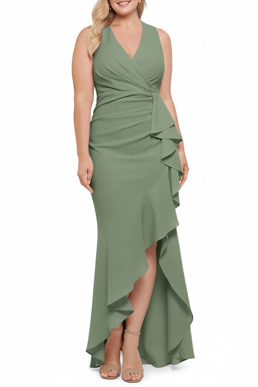 V-Neck Sleeveless Plus Size Floor-Length Sheath/Column Mother of the Bride Dresses with Ruffles