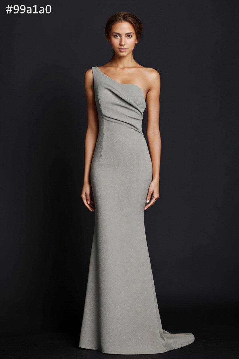 Dressystars One Shoulder Khaki Wedding Guest Dress Mermaid Long Formal Dress