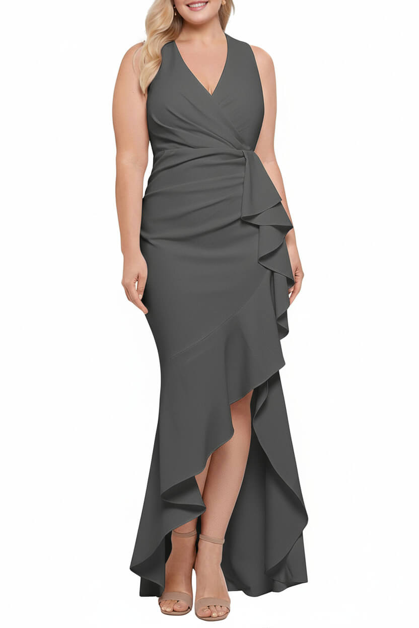 V-Neck Sleeveless Plus Size Floor-Length Sheath/Column Mother of the Bride Dresses with Ruffles