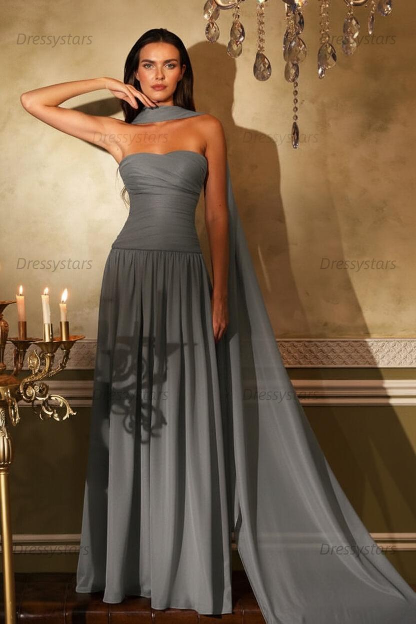 Orange A Line Prom Dress Sleeveless Strapless Formal Dress