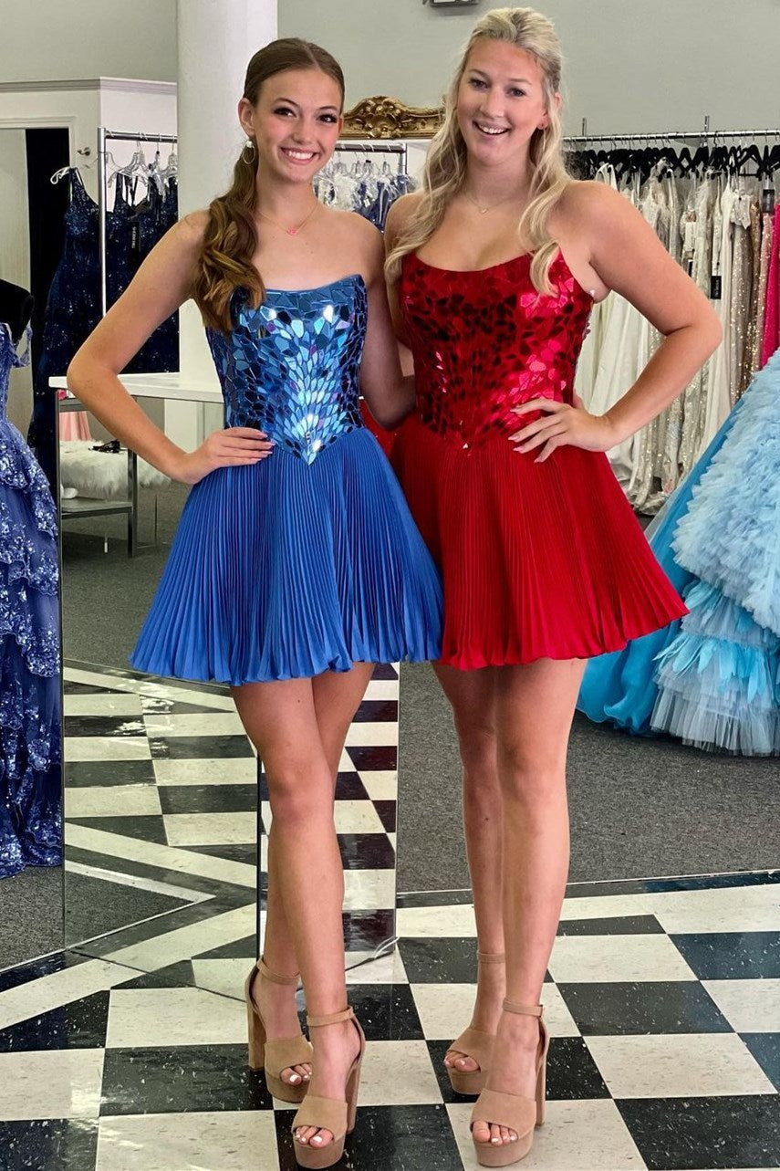 Hadassah Homecoming Dress Pretty Red Cut Glass Mirror Strapless A Line Gathered Short Party Cocktail Dress