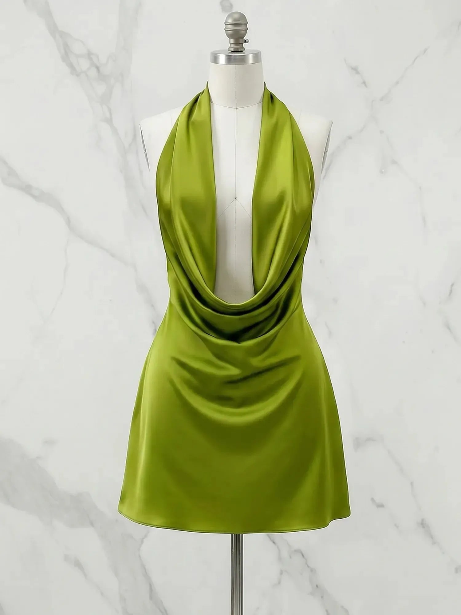 Halter Cowl Neck Satin Homecoming Dresses Mini Cocktail Dress