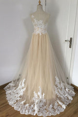 Handmade A Line Tulle Lace Appliqus Long Handmade Wedding Dress Bridal Gown