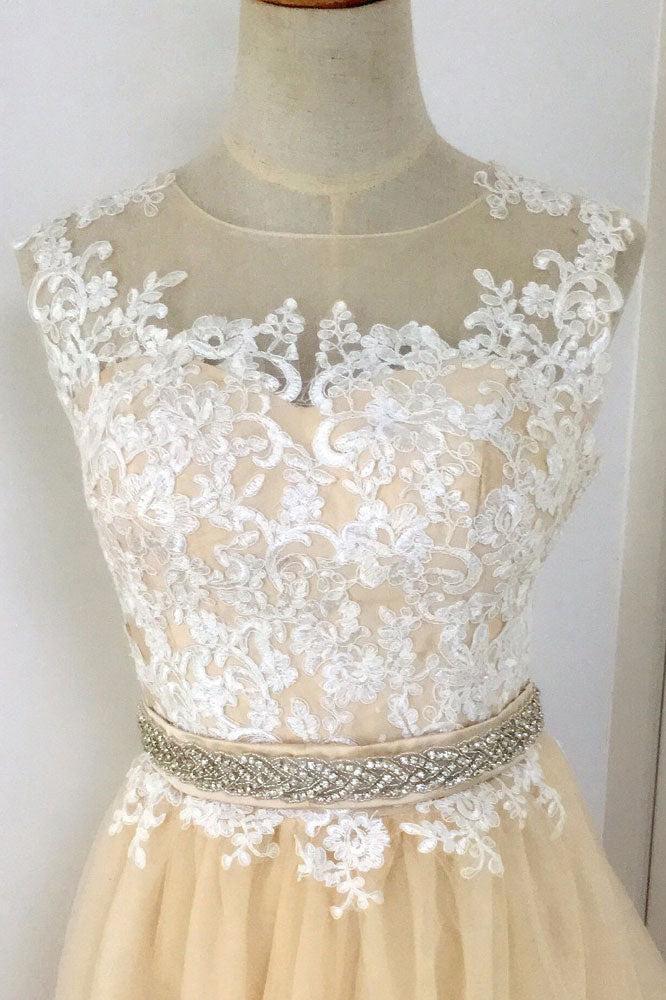 Handmade A Line Tulle Lace Appliqus Long Handmade Wedding Dress Bridal Gown