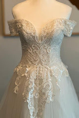 Handmade Beaded Off the Shoulder Wedding Dress Tulle A Line Bridal Gown