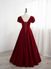 Handmade Bridesmaid Dress A Line Burgundy Long Velvet Wedding Guest Dress