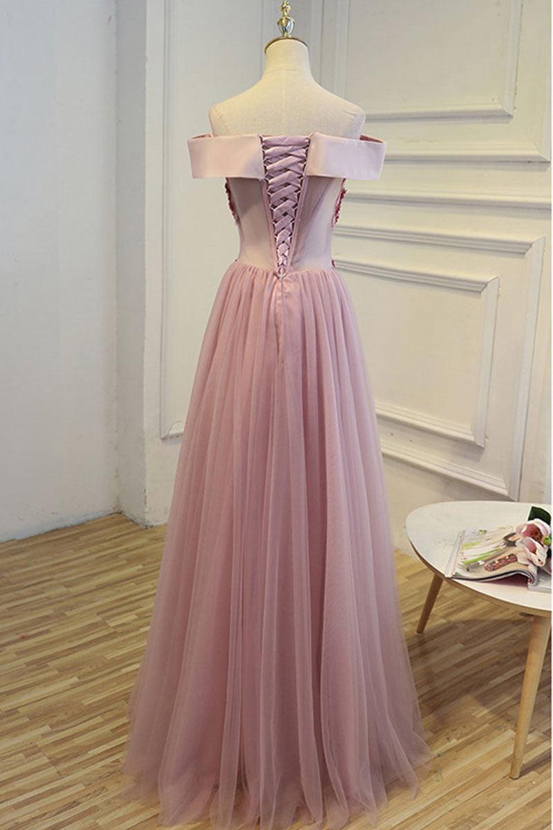 Handmade Bridesmaid Dress A Line Off the Shoulder Tulle Long Wedding Guest Dress