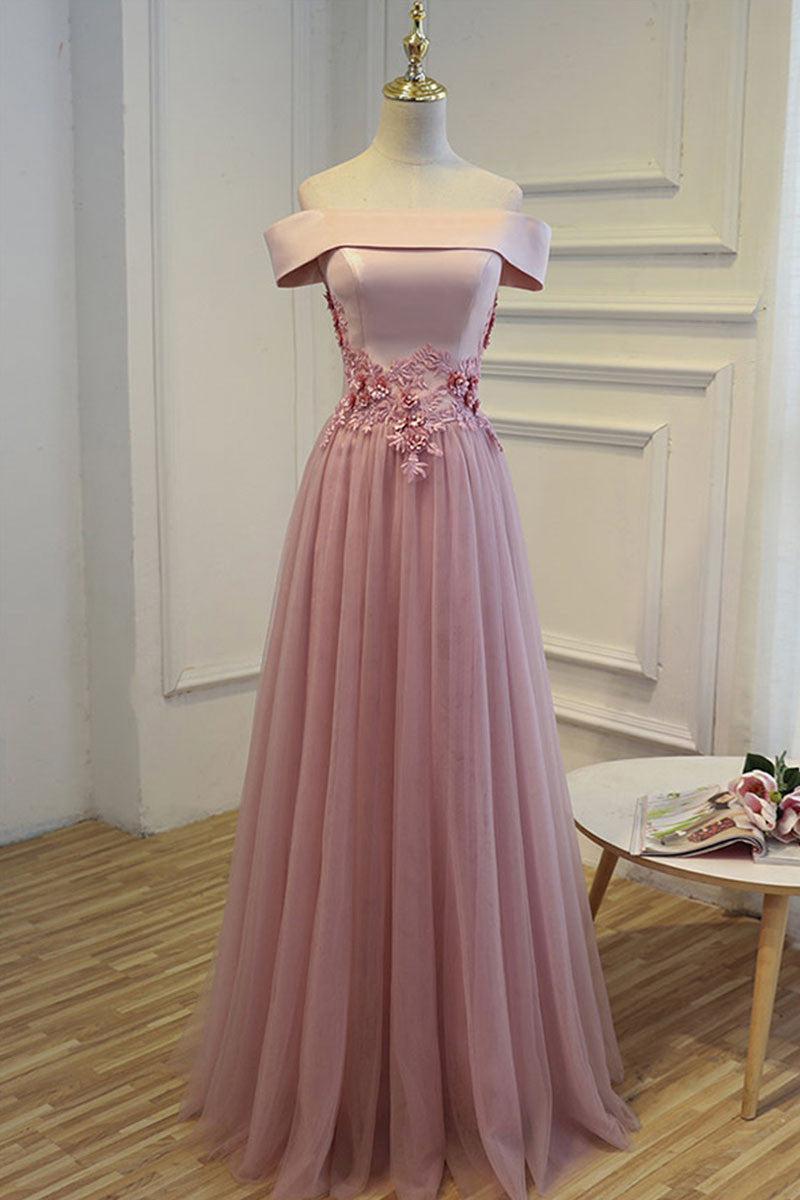 Handmade Bridesmaid Dress A Line Off the Shoulder Tulle Long Wedding Guest Dress