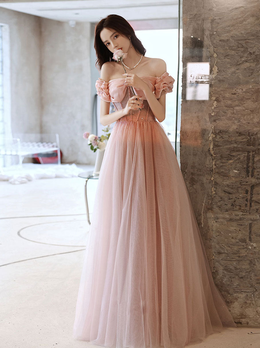Handmade Bridesmaid Dress Blue Off the Shoulder Satin Long Wedding Guest Dress