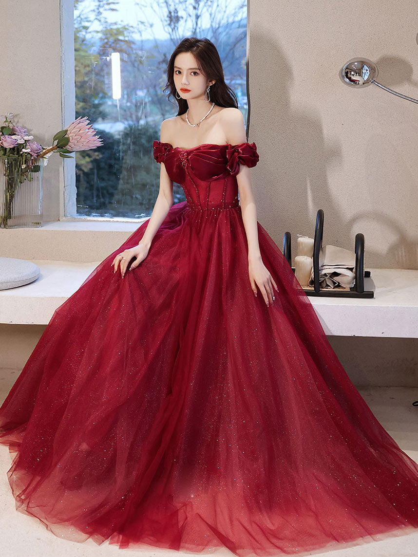 Handmade Bridesmaid Dress Blue Off the Shoulder Satin Long Wedding Guest Dress