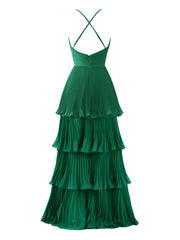 Handmade Bridesmaid Dress Dark Green A Line Tiered Floor Length Chiffon Wedding Guest Dress