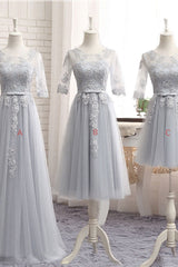 Handmade Bridesmaid Dress Gray Tulle Lace Long Wedding Guest Dress